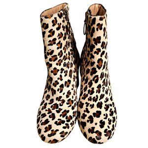 Leopard Print Block Heel Ankle Boots With Side Zipper Closure For Women size 8M